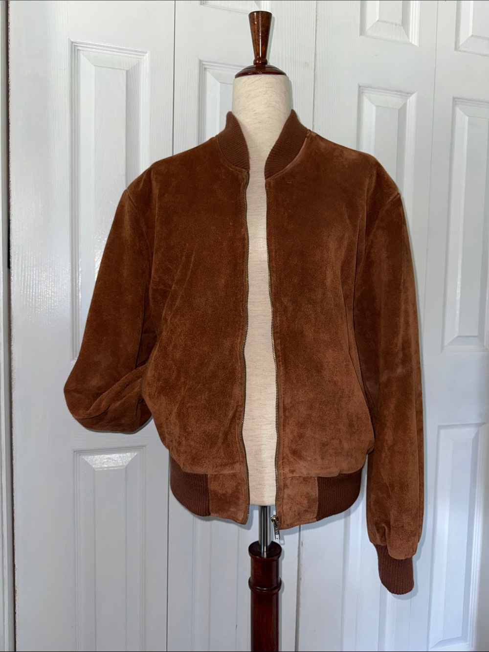 Vintage Y2K 70s Suede Minimalist BomberJacket Chestnut Brown Sz M